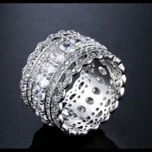 Silver Plated Ring, White Sapphire, Simulated glass